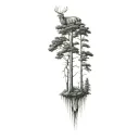 tall cypress trees with deer skull tattoo design idea