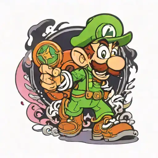 tatouge de luigi in luigi mansion assiprant un fantome tattoo design idea