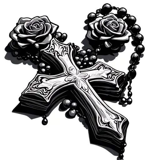 Rosary with cross wrapped tattoo design idea