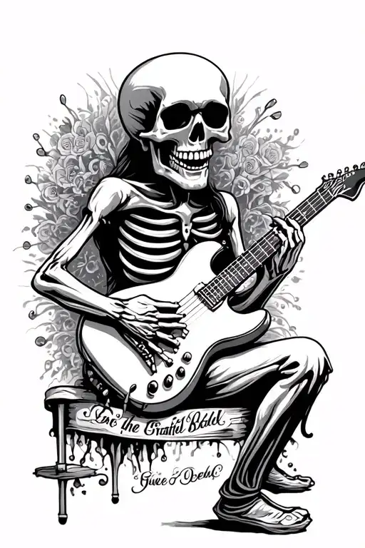 grateful dead skeleton with guitar with the date tattoo tattoo design idea