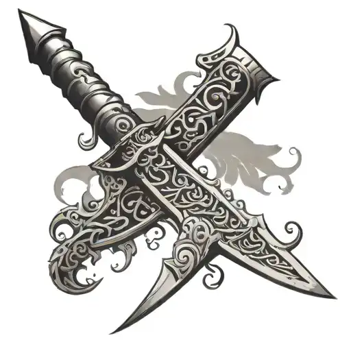 Tattoo with the word دژم in Persian Nastaliq script in the shape of a dagger tattoo design idea