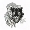 Mayan symbol, tigers, trees, skulls leaning and forming tattoo design idea
