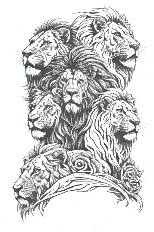 4 lions, 3 male, 1 female tattoo design idea