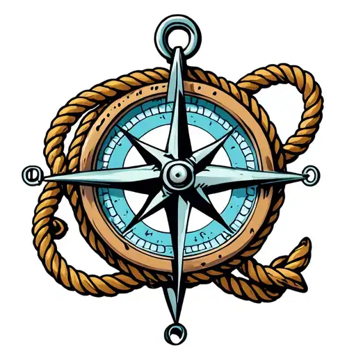 anchor rope boat compass shark tattoo design idea