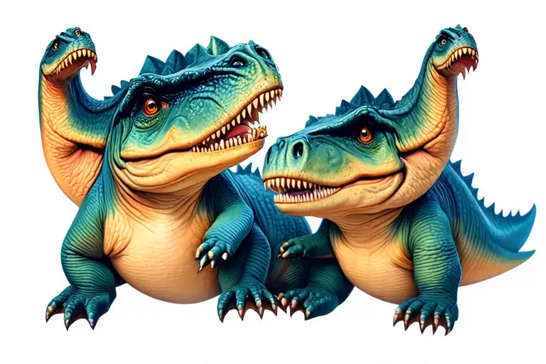 cute baby portrait of dinosaurs playing tattoo design idea