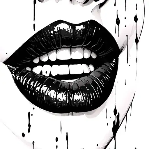 woman vampire lips biting lips tattoo design idea