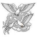 clouds doves flying tattoo design idea