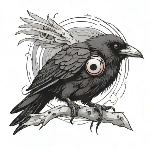 A crow transforming into an anime character with sharingan eyes in black-grey style tattoo design idea