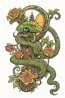 tree snake one pyramid black eagle waterfalls eyeball wheelchair sun, moon ,whale, dragon emersing, yinyang skull roses tattoo design idea