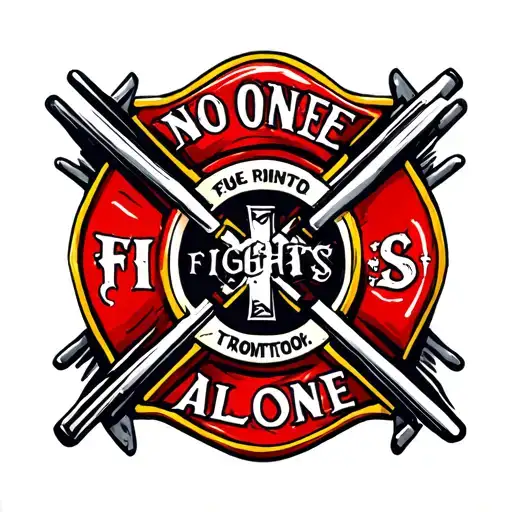 "NO ONE FIGHTS ALONE" firefighter maltese cross tattoo design idea