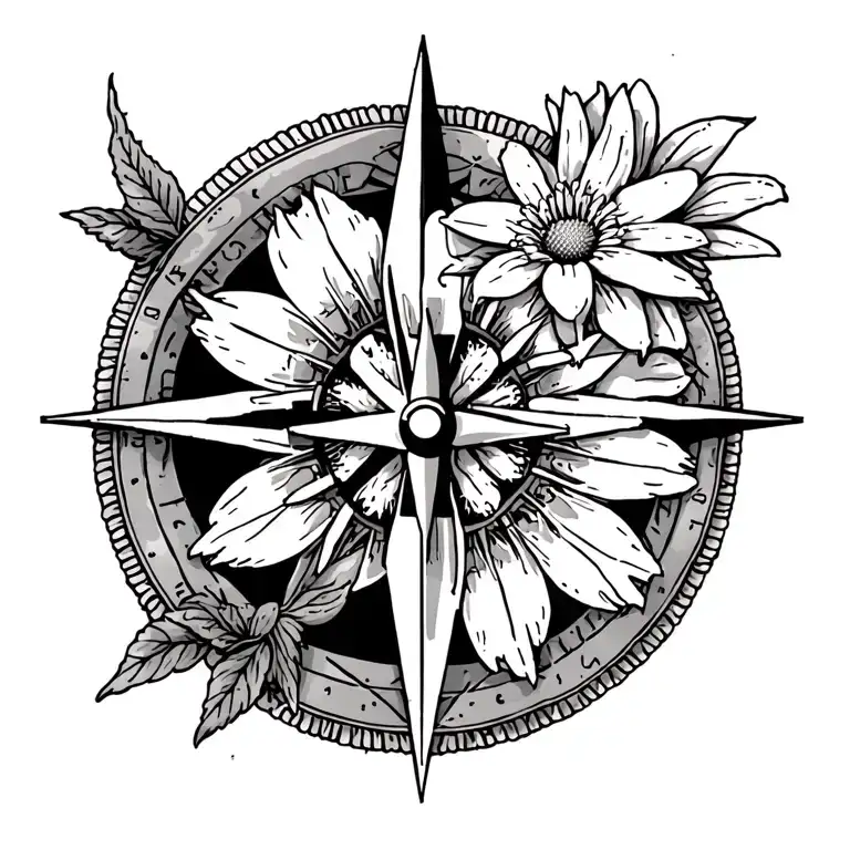 p 51 mustang plane, compass rose, edelweiss flower tattoo design idea