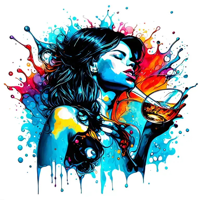 woman drinks alcohol spilled tattoo design idea