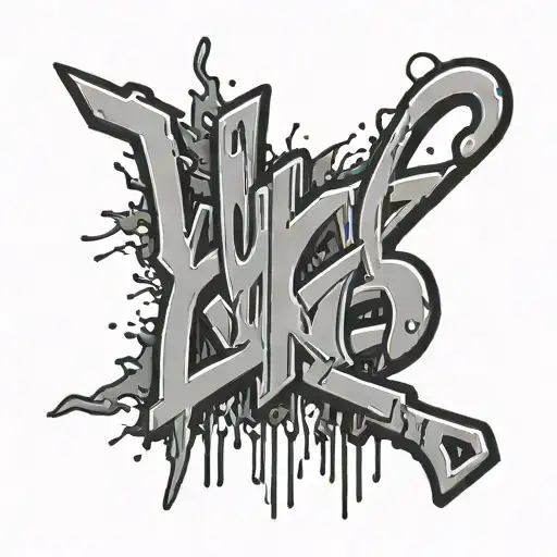 A 3D text art with the word "LUKA" in a bold graffiti-style font with dripping paint effect , set against a plain gr tattoo design idea