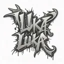 A 3D text art with the word "LUKA" in a bold graffiti-style font with dripping paint effect , set against a plain gr tattoo design idea