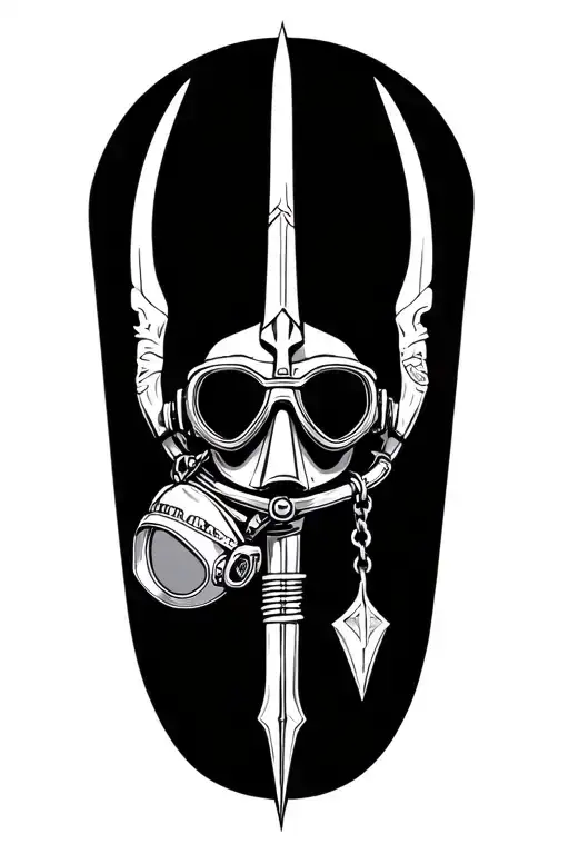 trident  with a dive mask hanging from it tattoo design idea