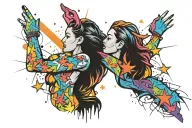 Lesbian choking each other stars tattoo design idea