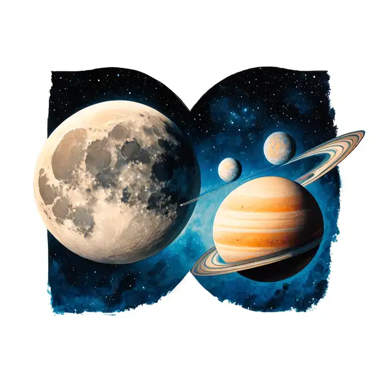 planet venus and moon tattoo design idea