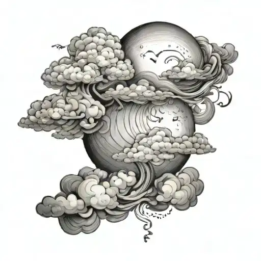 A black and gray tattoo featuring clouds symbolizing the sky as the limit, with elements that represent the idea of life tattoo design idea