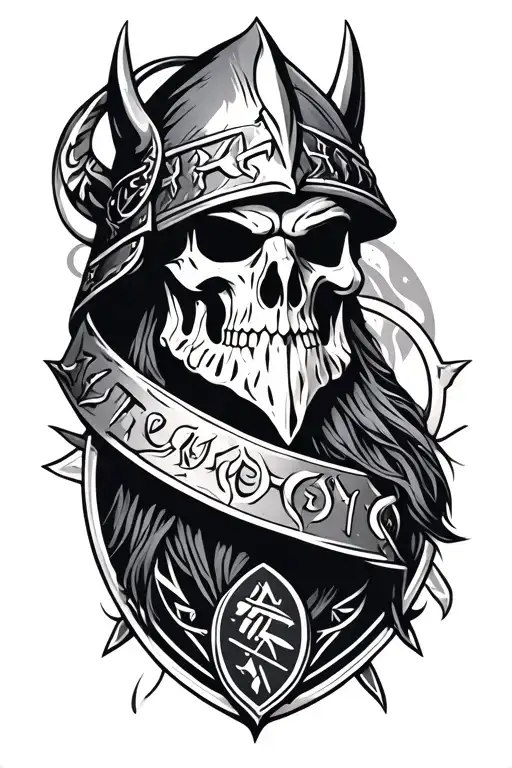 Military with metal and Viking runes tattoo design idea