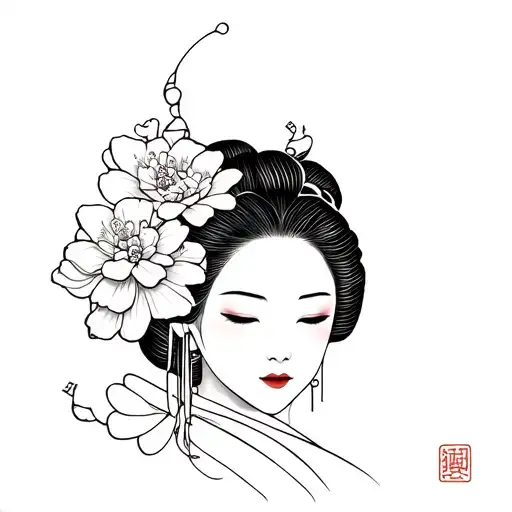 geisha with money scent tattoo design idea