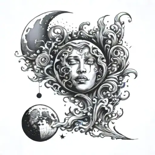 fluid art tatto with moon tattoo design idea