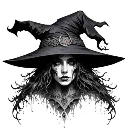 witchy abstract baba yaga elements incorporated. no faces tattoo design idea