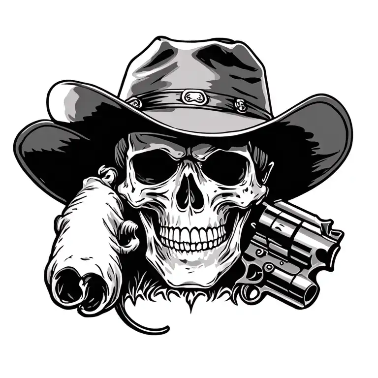 skull cowboy hat 2 1911 gun in both tattoo design idea