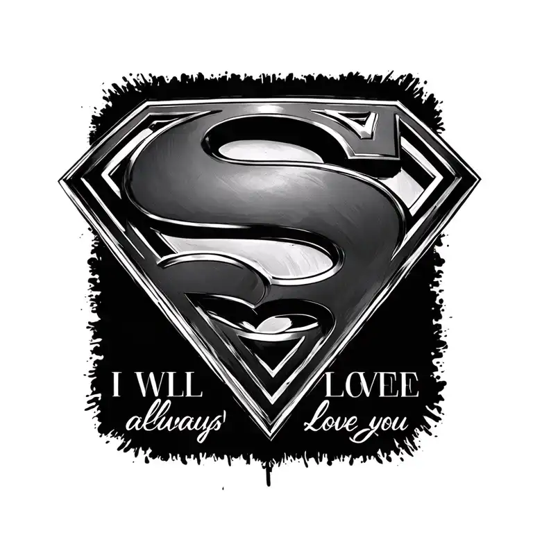 superman symbol and then next to it it says I will always love you imperfectly  tattoo design idea