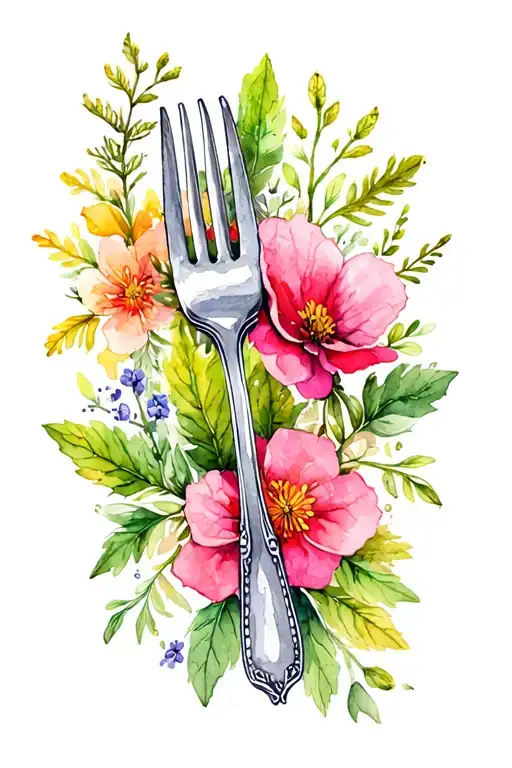 fork and flowering herbs intertwined tattoo design idea