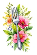 fork and flowering herbs intertwined tattoo design idea