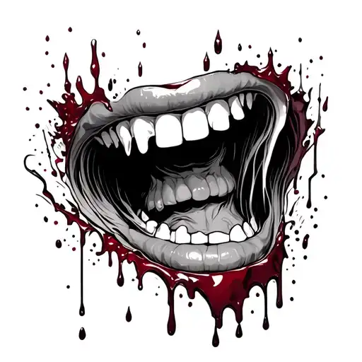 throat cut open dripping blood tattoo design idea