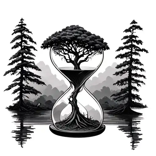 hourglass with tree growing together  tattoo design idea