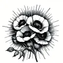 for the fallen poem with poppies and sun beams shining tattoo design idea