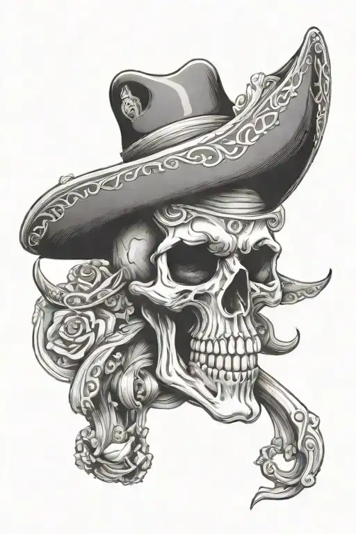 skull with sombrero taking a shot  tattoo design idea
