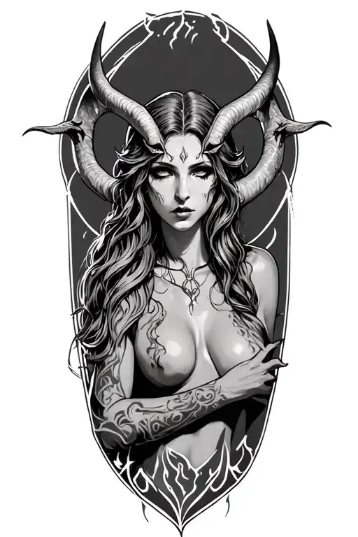 diablo iv lilith tattoo with demon horns tattoo design idea