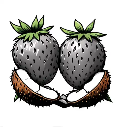 strawberry and coconut cartoon holding hands holding each other tattoo design idea