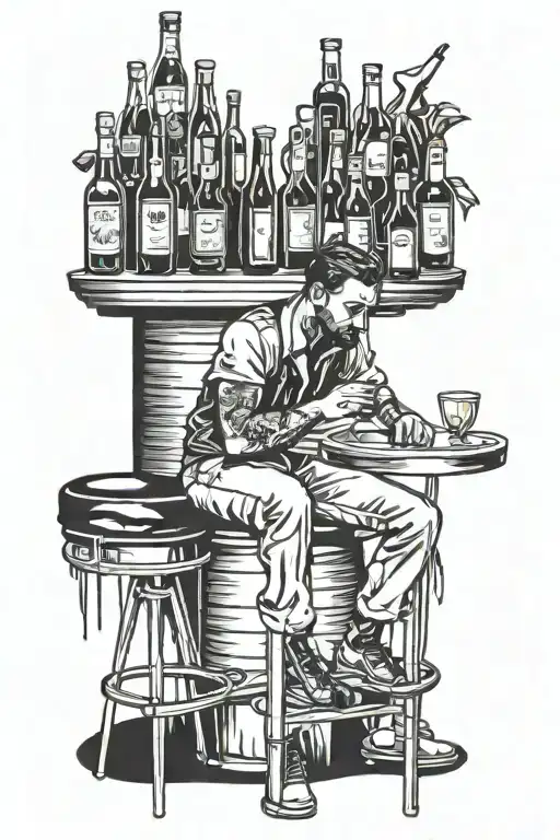 bar stool with a bartender mixing drinks tattoo design idea