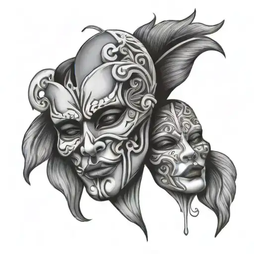 Theatrical masks against the backdrop of the fleeting life of a tattoo tattoo design idea