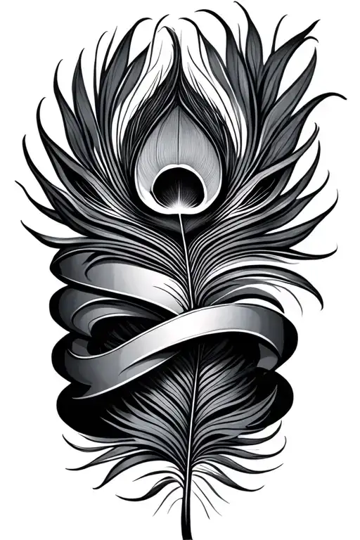 geometry shapes with peacock feather intertwined band  tattoo design idea