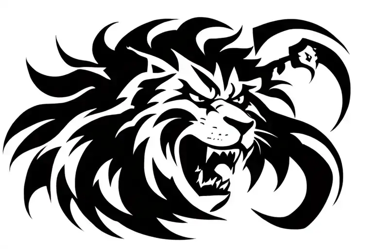 angry tribal lion with a claw tattoo design idea