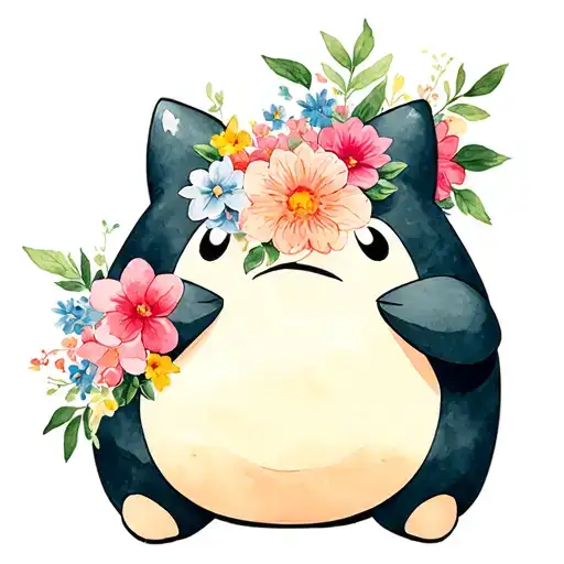 snorlax made entirely of flowers tattoo design idea