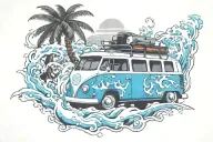 volkswagen car surf tattoo design idea