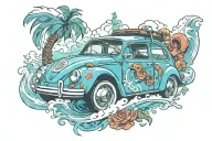 volkswagen car surf tattoo design idea