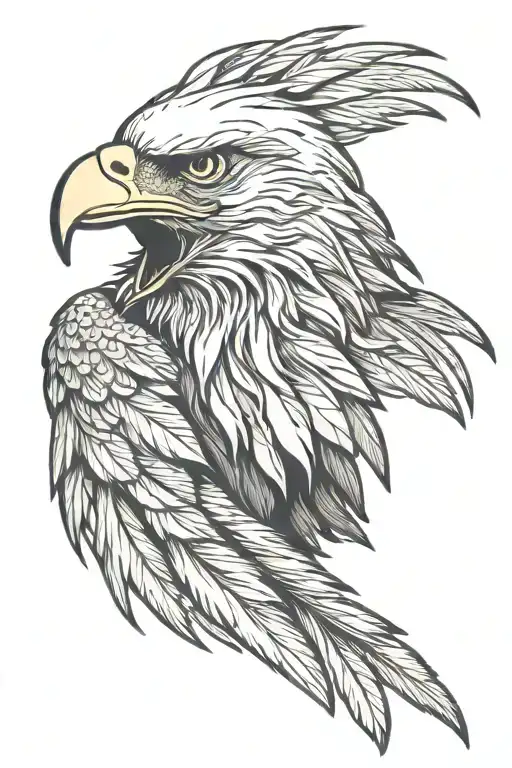Eagle head with feathers falling tattoo design idea