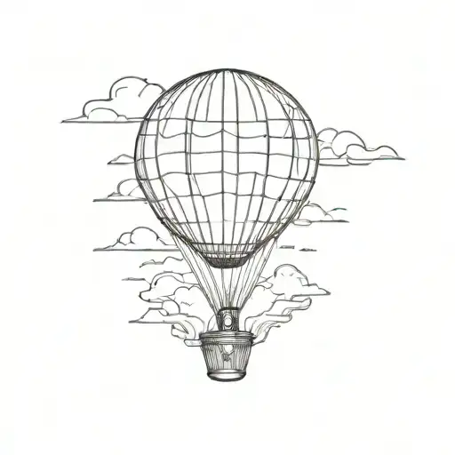 A sketch tattoo of a hot air balloon flying over a mountain range, representing your passion for the outdoors and flying tattoo design idea