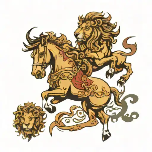 spain and italy heritage horse bull and lion tattoo design idea