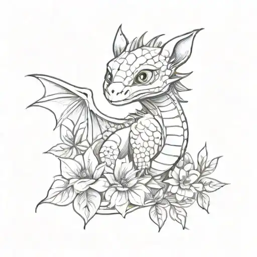 Toothless the dragon and flowers tattoo design idea