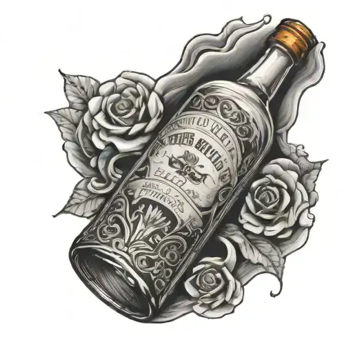 broken liquor bottle tattoo design idea