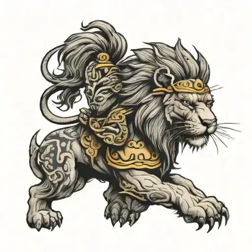 warrior wearing lions head tattoo design idea