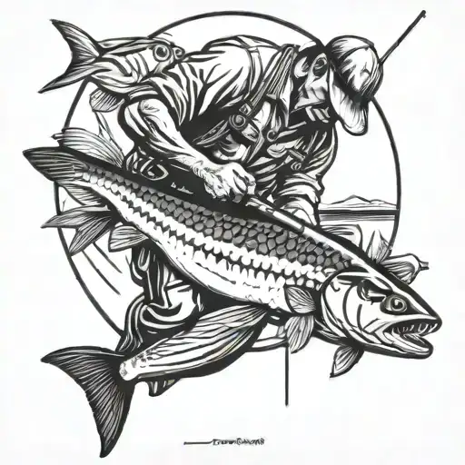 fishing scene carpenter working tattoo design idea
